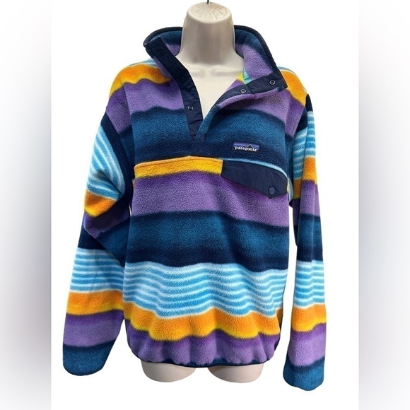 Patagonia sweater lightweight synchilla snap-t fleece-fitz stripe/navy blue - Picture 7 of 9